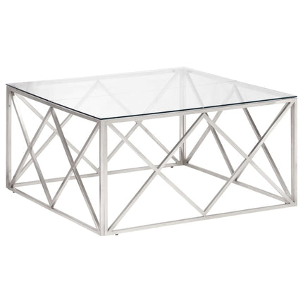 Soffbord silver rostfritt stål och härdat glas