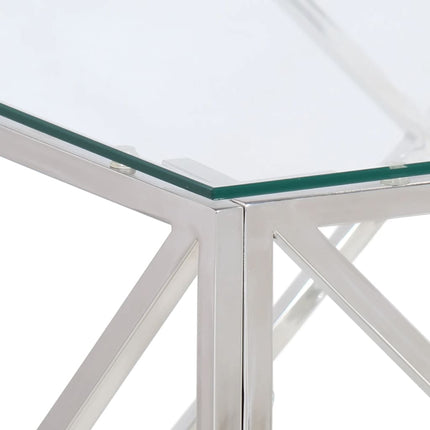 Soffbord silver rostfritt stål och härdat glas