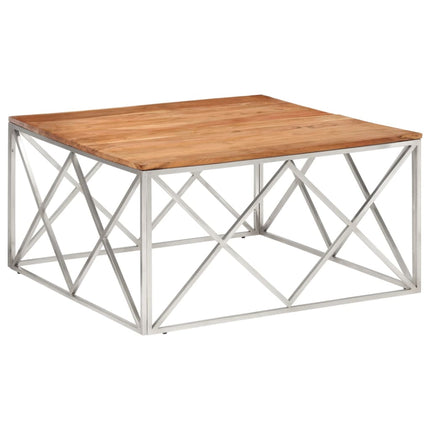 Soffbord silver rostfritt stål och massivt akaciaträ