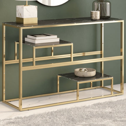 Konsolbord guld rostfritt stål och härdat glas