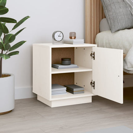 Sängbord vit 40x34x45 cm massivt furuträ