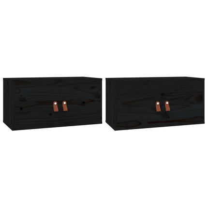 Väggskåp 2 st svart 60x30x30 cm massiv furu