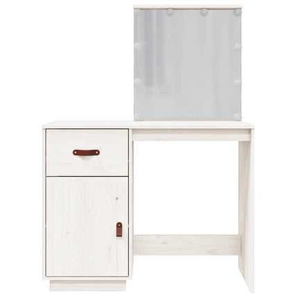 Sminkbord med LED vit 95x50x133,5 cm massiv furu