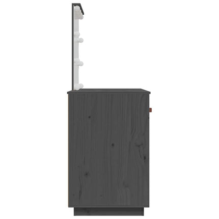 Sminkbord med LED grå 95x50x133,5 cm massiv furu