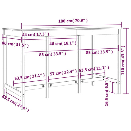 Barbord 180x80x110 cm massiv furu
