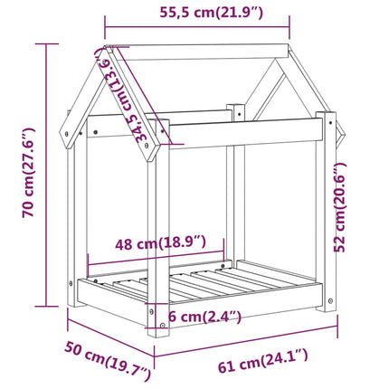 Hundbädd honungsbrun 61x50x70 massiv furu