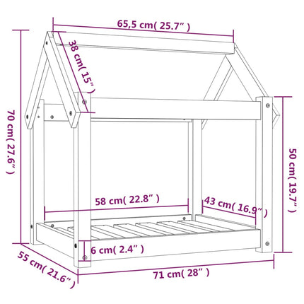 Hundbädd grå 71x55x70 cm massiv furu