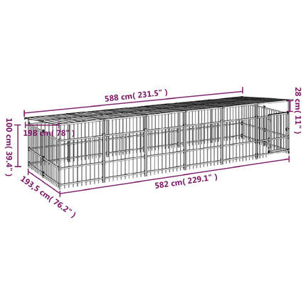 Hundgård för utomhusbruk med tak stål 11,26 m²
