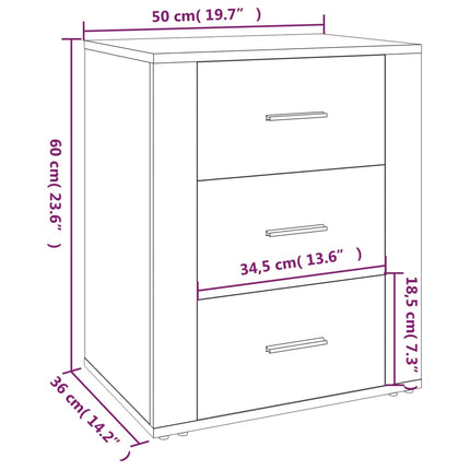 Sängbord rökfärgad ek 50x36x60 cm konstruerat trä