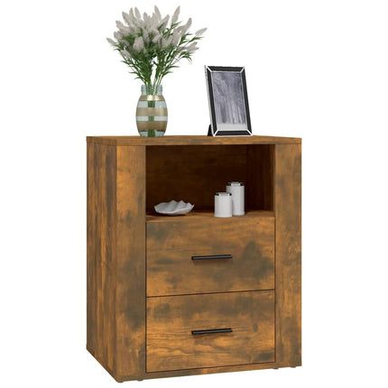 Sängbord rökfärgad ek 50x36x60 cm konstruerat trä
