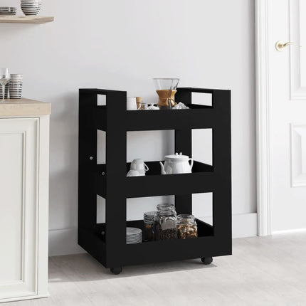 Köksvagn svart 60x45x80 cm konstruerat trä