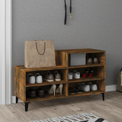 Skoställ rökfärgad ek 102x36x60 cm konstruerat trä