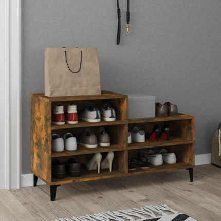 Skoställ rökfärgad ek 102x36x60 cm konstruerat trä