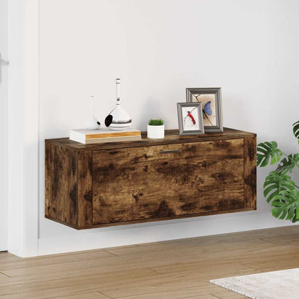 Väggmonterat skoställ rökfärgad ek 100x35x38 cm konstruerat trä