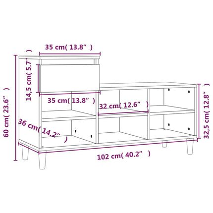 Skoställ rökfärgad ek 102x36x60 cm konstruerat trä