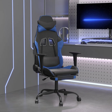 Gamingstol med fotstöd svart och blå konstläder