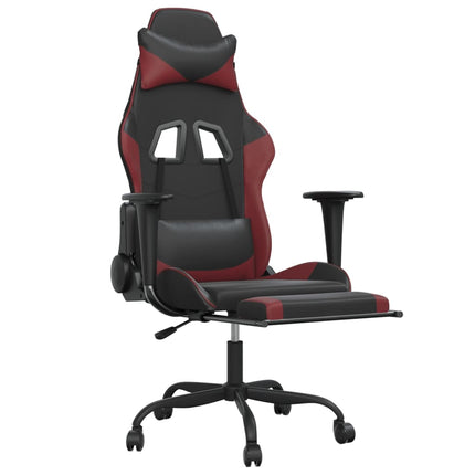 Gamingstol med fotstöd svart och vinröd konstläder