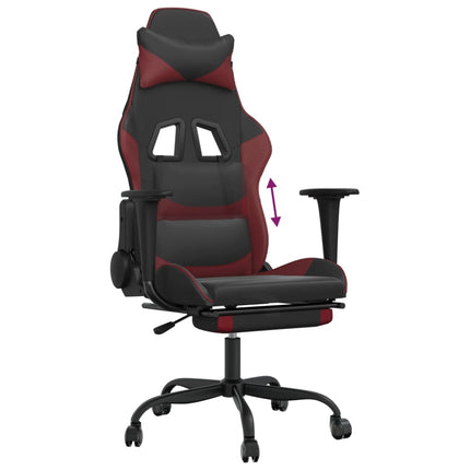 Gamingstol med fotstöd svart och vinröd konstläder