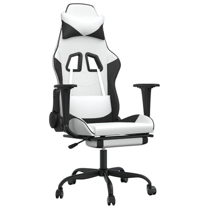 Gamingstol med fotstöd vit och svart konstläder