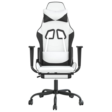Gamingstol med fotstöd vit och svart konstläder