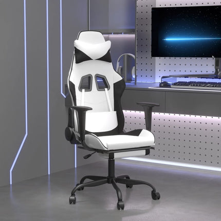 Gamingstol med fotstöd vit och svart konstläder