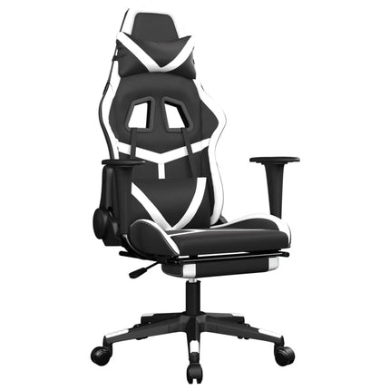 Gamingstol med fotstöd svart och vit konstläder