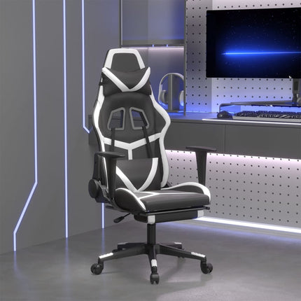 Gamingstol med fotstöd svart och vit konstläder