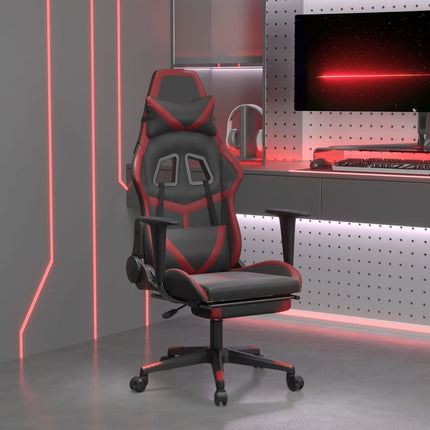 Gamingstol med fotstöd svart och vinröd konstläder