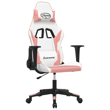Gamingstol vit och rosa konstläder