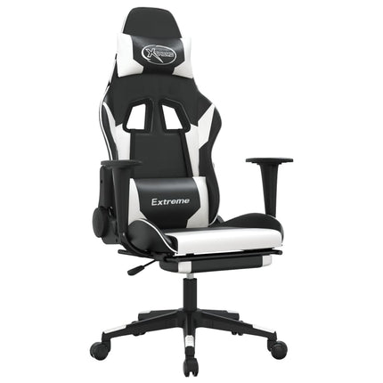 Gamingstol med fotstöd svart och vit konstläder