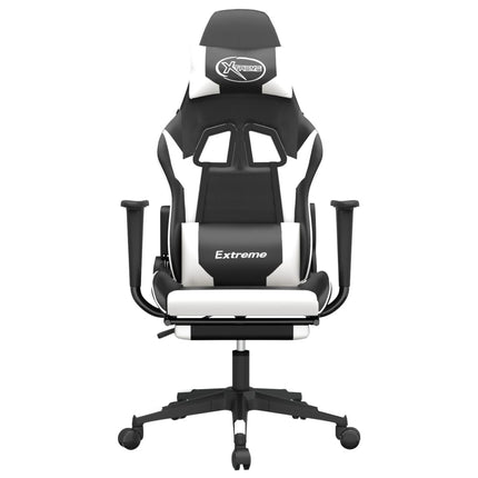 Gamingstol med fotstöd svart och vit konstläder
