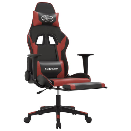 Gamingstol med fotstöd svart och vinröd konstläder