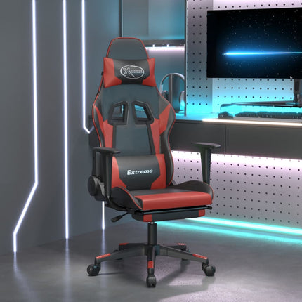 Gamingstol med fotstöd svart och vinröd konstläder