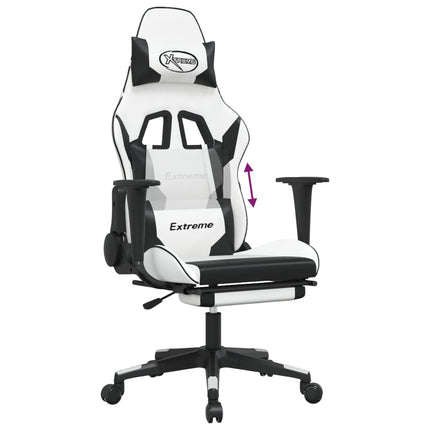 Gamingstol med fotstöd vit och svart konstläder