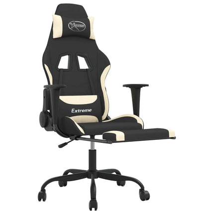 Gamingstol med fotstöd svart och gräddvit tyg