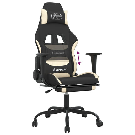 Gamingstol med fotstöd svart och gräddvit tyg
