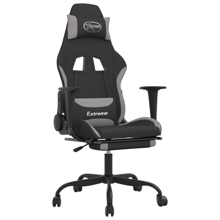 Gamingstol med fotstöd svart och ljusgrå tyg