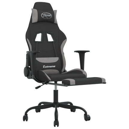 Gamingstol med fotstöd svart och ljusgrå tyg