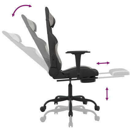 Gamingstol med fotstöd svart och ljusgrå tyg