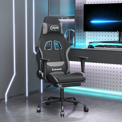 Gamingstol med fotstöd svart och ljusgrå tyg