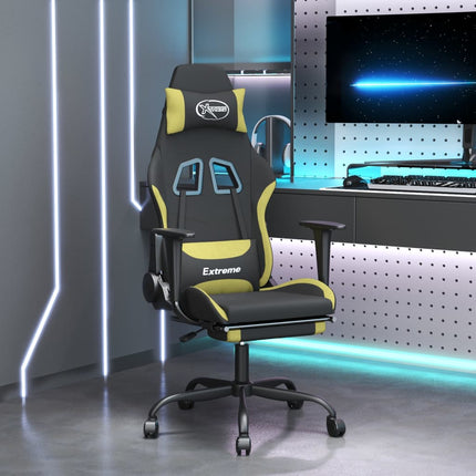 Gamingstol med fotstöd svart och ljusgrön tyg