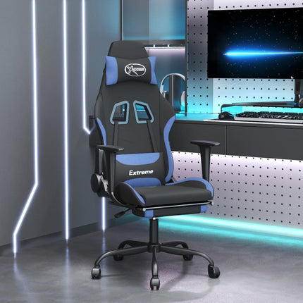 Gamingstol med fotstöd svart och blå tyg