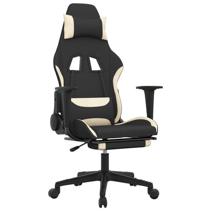 Gamingstol med fotstöd svart och gräddvit tyg