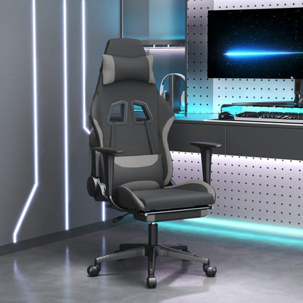 Gamingstol med fotstöd svart och ljusgrå tyg