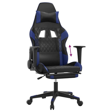 Gamingstol med fotstöd svart och blå konstläder