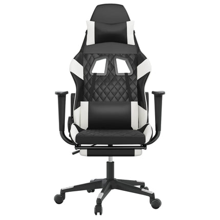 Gamingstol med fotstöd svart och vit konstläder