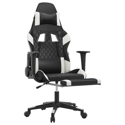 Gamingstol med fotstöd svart och vit konstläder