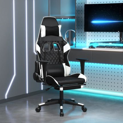 Gamingstol med fotstöd svart och vit konstläder