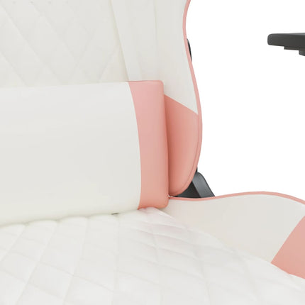 Gamingstol med fotstöd vit och rosa konstläder