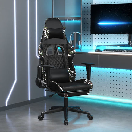 Gamingstol med fotstöd svart och kamouflage konstläder